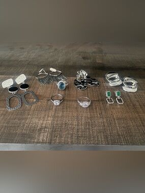 Lot of 8 Pcs of Silver Jewelry Earrings and Rings Mix